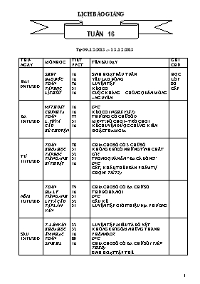 Kế hoạch bài học tuần 16 lớp 4 - Năm học 2013-2014
